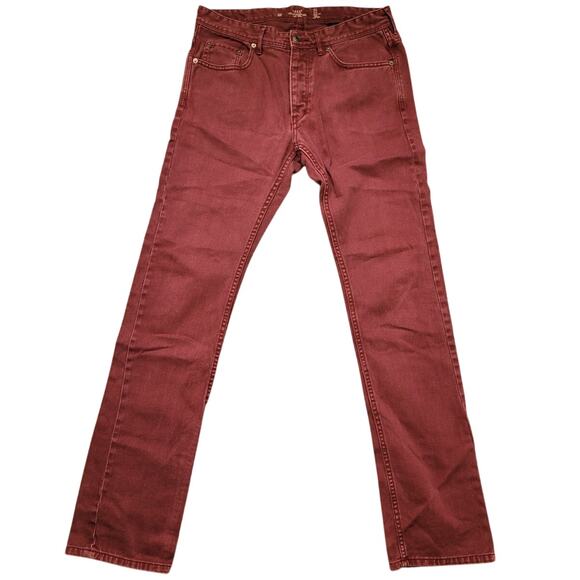 H&M LOGG Red Button Fly Straight Leg Jeans Sz 18/32 100% Cotton Burgundy - Picture 1 of 9